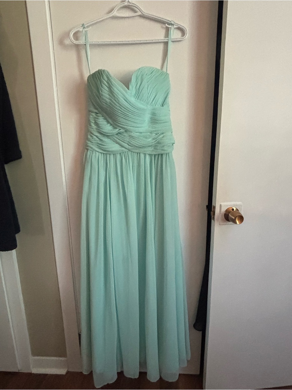 Mint Chiffon Sweetheart Prom Gown with Spaghetti Straps